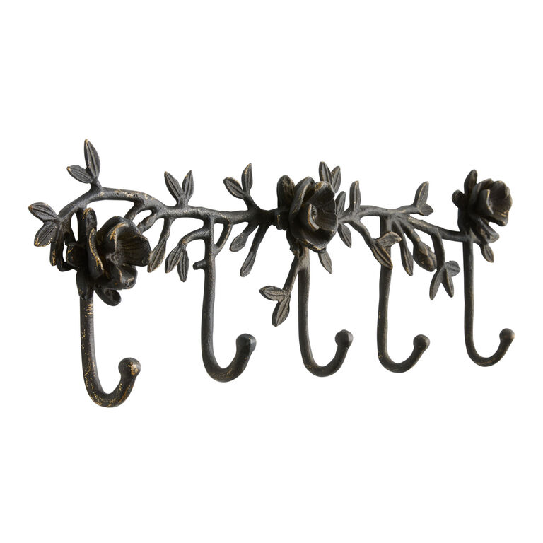 Antique Bronze Rustic Floral Wall Rack image number 1