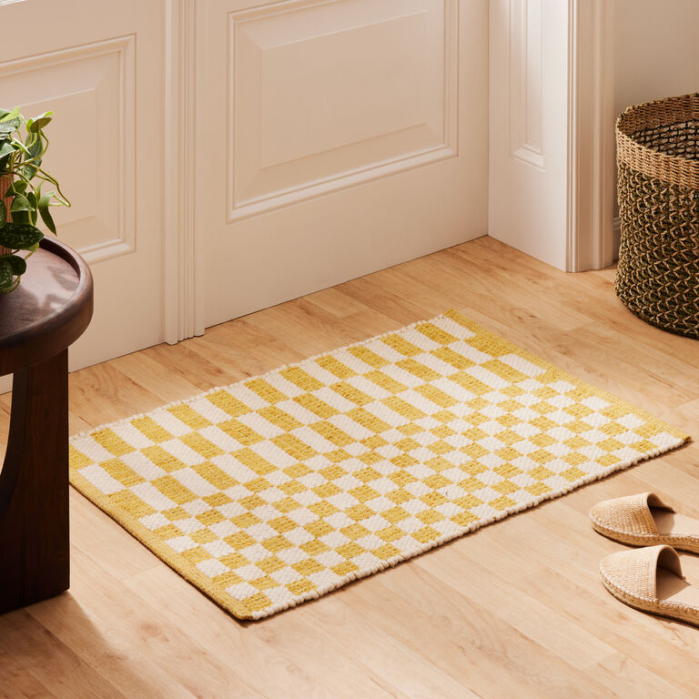 Two Tone Checkered Handwoven Wool and Cotton Area Rug image number 2