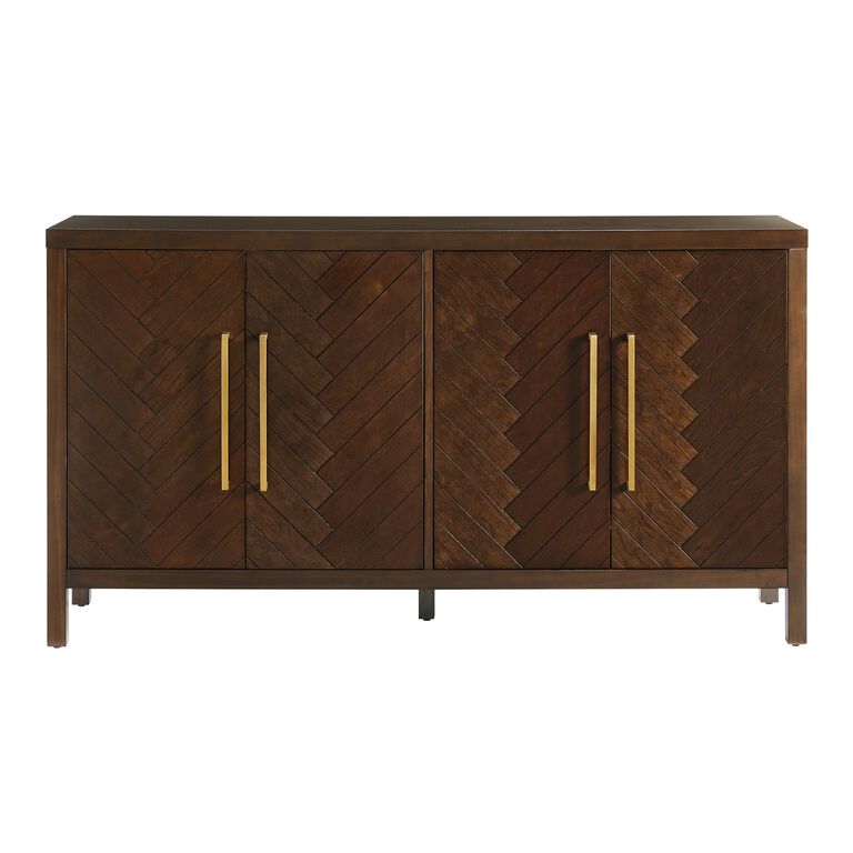 Large Darcy Dark Brown Herringbone Wood Storage Cabinet image number 3