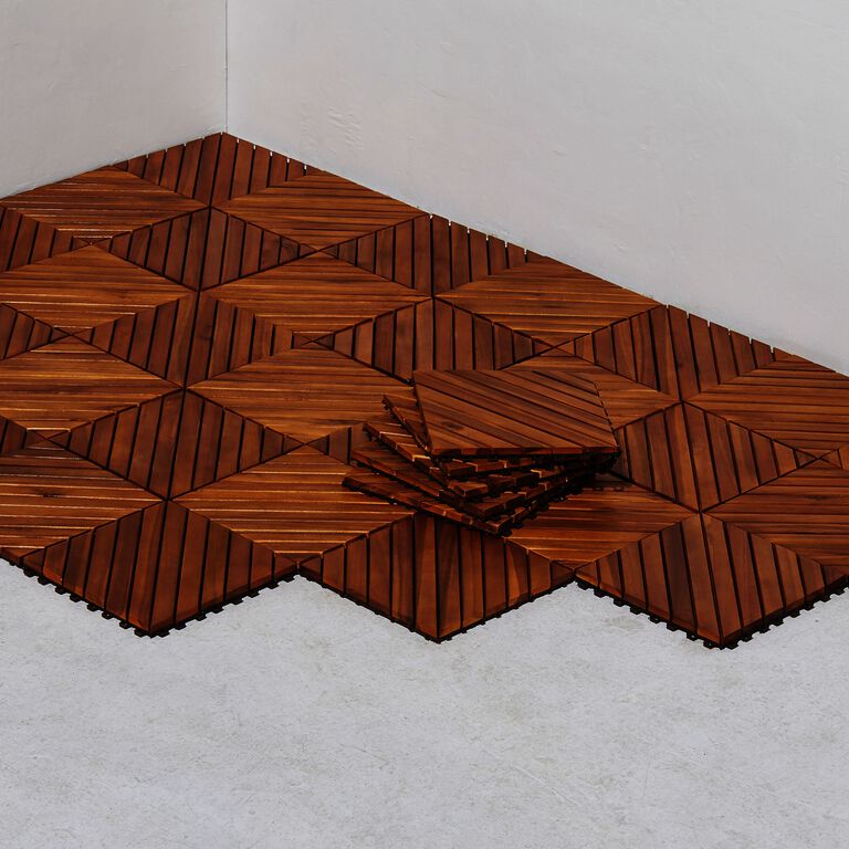 Acacia Wood 12-Slat Interlocking Deck Tiles, 10-Count image number 4