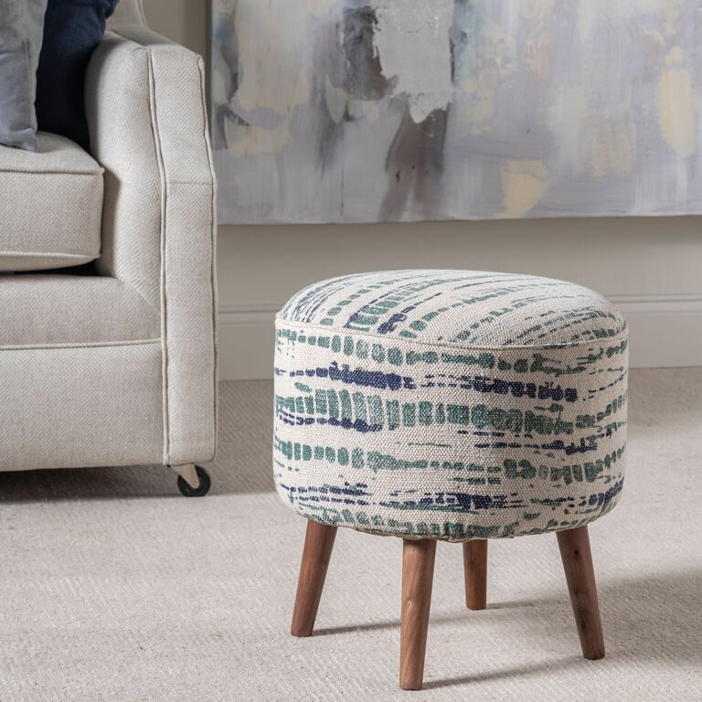 Canby Round Blue and Green Abstract Upholstered Stool image number 2