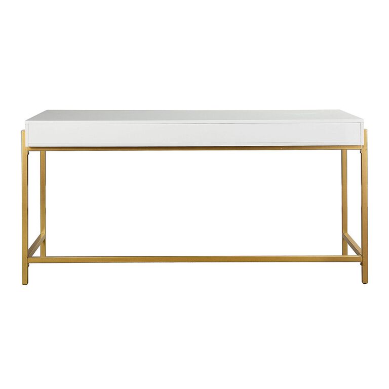 Dennis Wood and Gold Metal Desk with Drawers image number 2