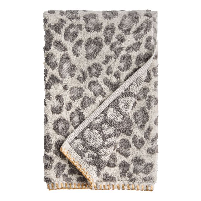 Gray and Ivory Leopard Print Hand Towel image number 1