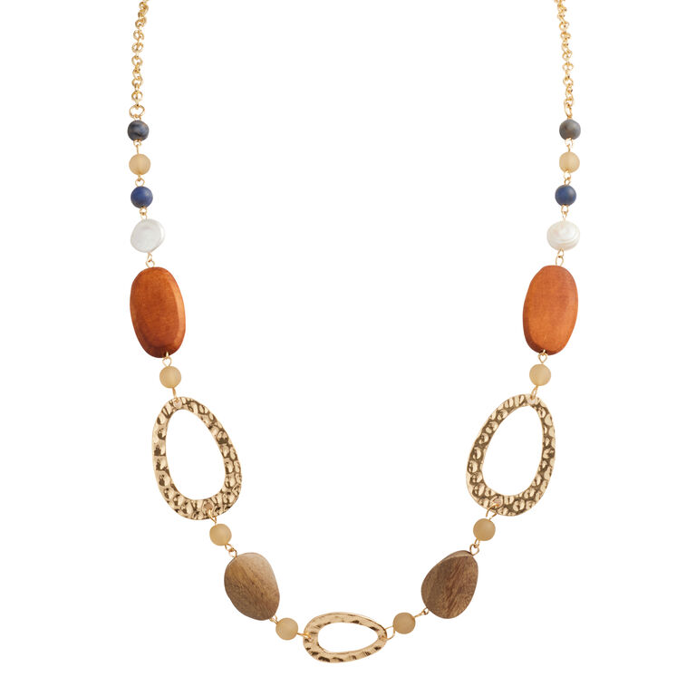 Gold And Agate Mixed Bead Long Necklace image number 1