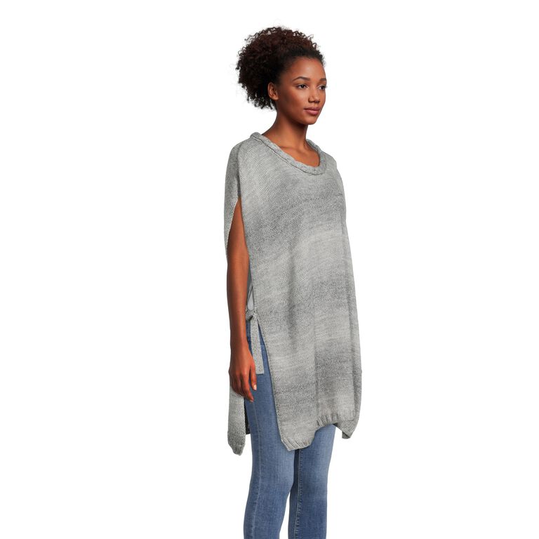 Gray Ombre Braided Sweater Poncho image number 1