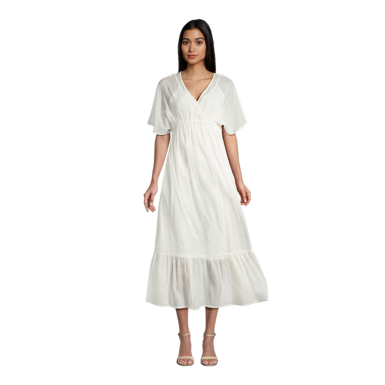 Mira White And Gold Floral Sheer Kaftan Dress image number 1