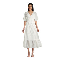 Mira White And Gold Floral Sheer Kaftan Dress