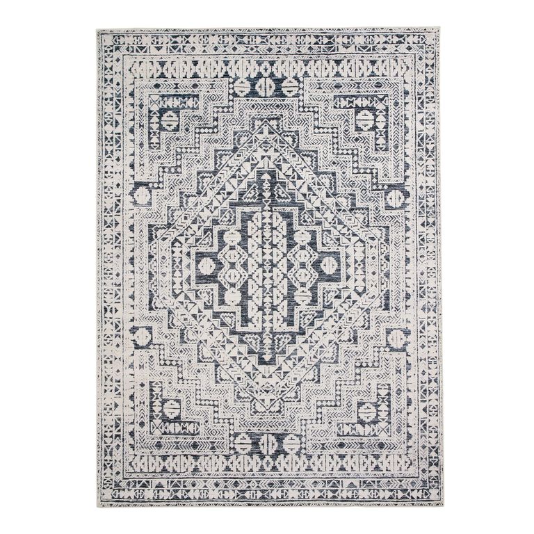 Iman Black and Ivory Persian Style Washable Area Rug image number 1