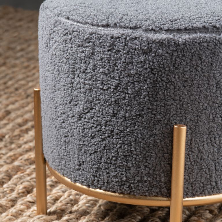 Round Sherpa Upholstered Stool image number 5