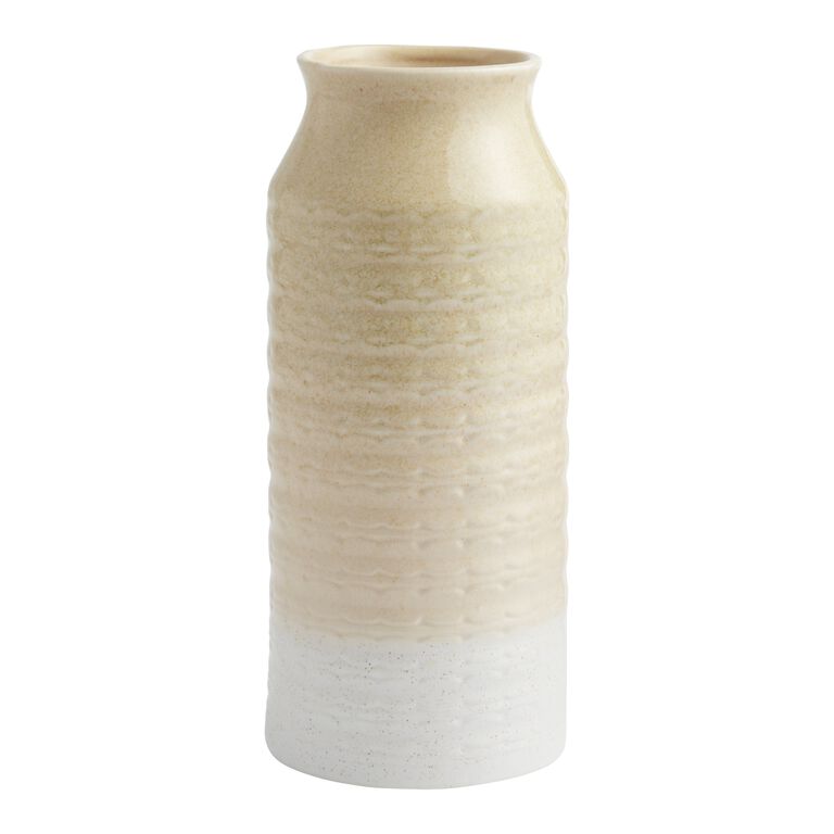 Tall Sage Green And White Scallop Ombre Ceramic Vase image number 1
