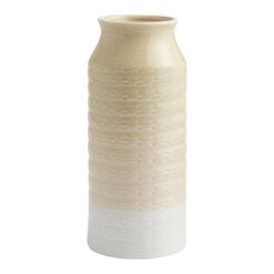 Tall Sage Green And White Scallop Ombre Ceramic Vase