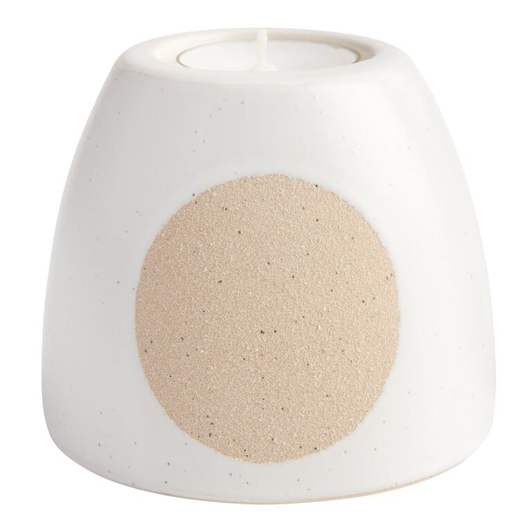 White And Natural Ceramic Modern Tealight Candle Holder image number 1