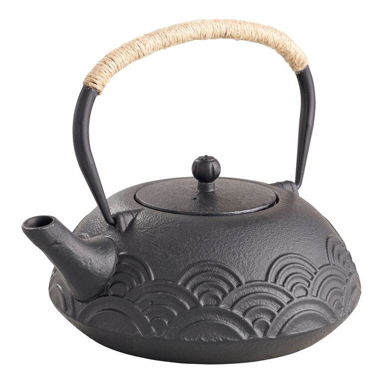Cast Iron Wave Teapot with Fiber Wrapped Handle image number 1