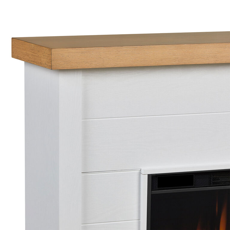 Whitscar White Wood Shiplap Electric Fireplace Mantel image number 3
