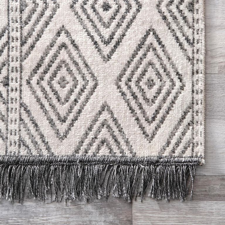 Cairo Gray And Ivory Lattice Stripe Indoor Outdoor Rug image number 7