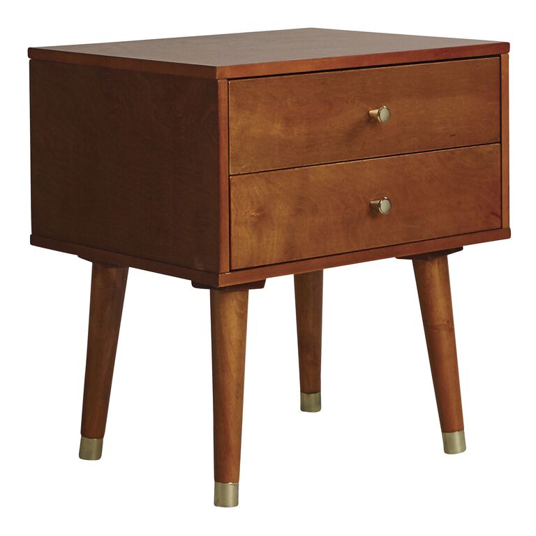 Light Walnut Wood Caleb End Table with 2 Drawers image number 1