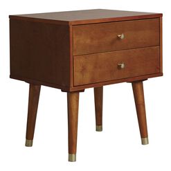 Light Walnut Wood Caleb End Table with 2 Drawers