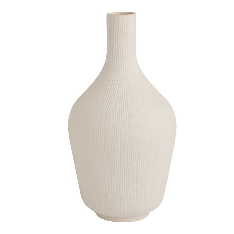 Matte Ivory Ceramic Crosshatched Vase image number 1