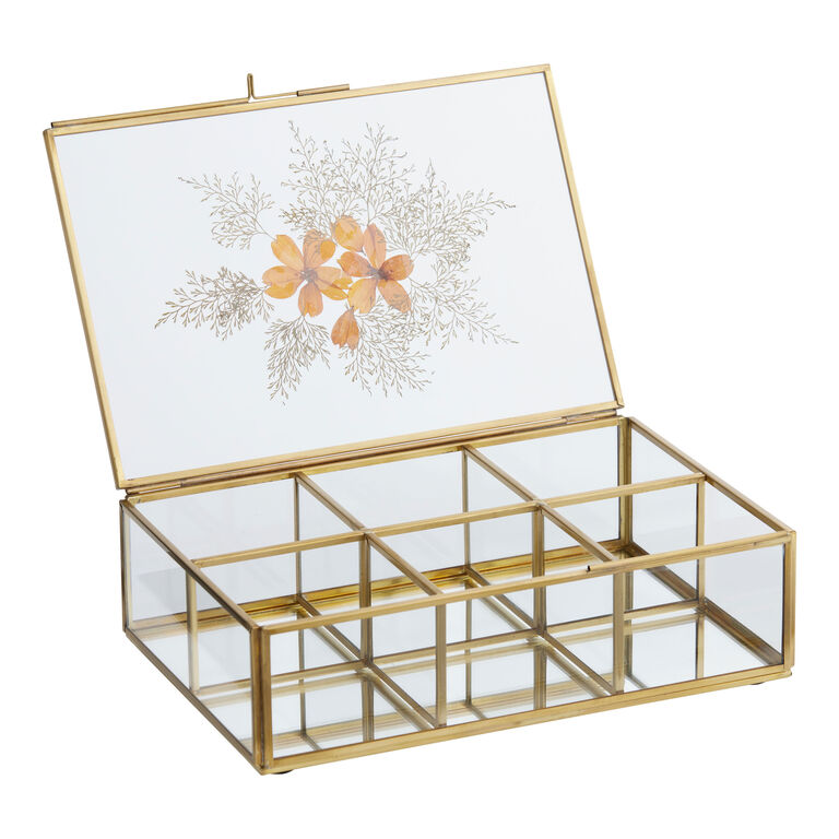 Glass and Metal Pressed Flower Tea Storage Box image number 1
