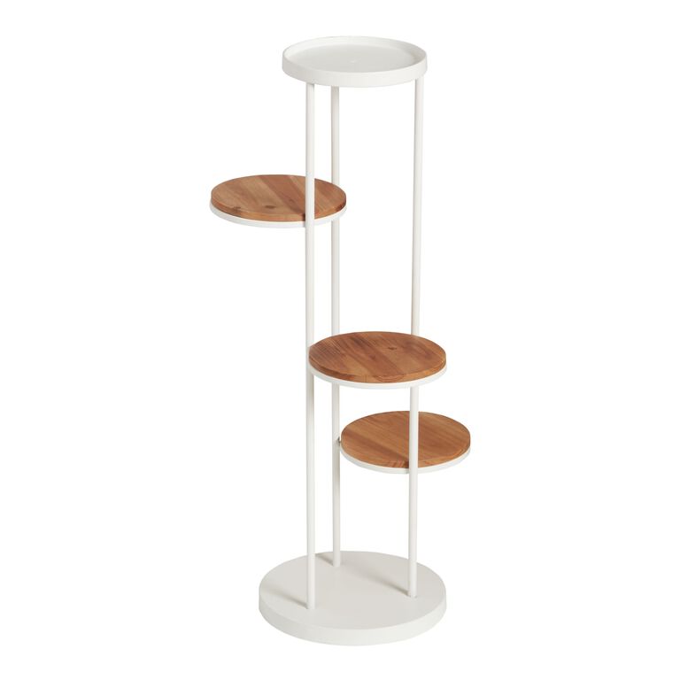 White Metal and Wood 3 Tier Plant Stand image number 1