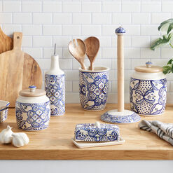 Tunis White and Blue Ceramic Utensil Holder