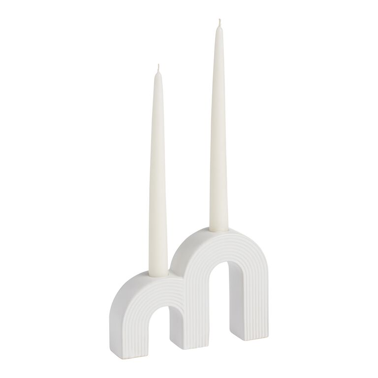 White Ceramic Double Arch Taper Candle Holder image number 1
