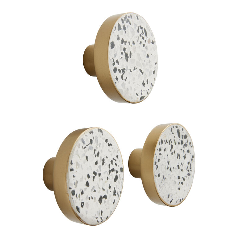 Round White and Black Terrazzo Wall Hooks 3 Pack image number 1