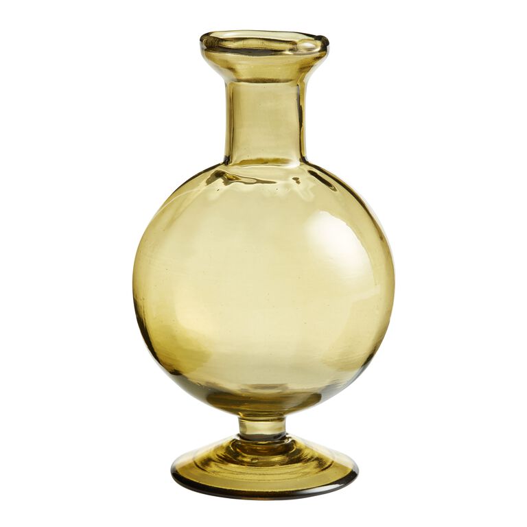 Short Round Olive Green Blown Glass Bud Vase image number 1