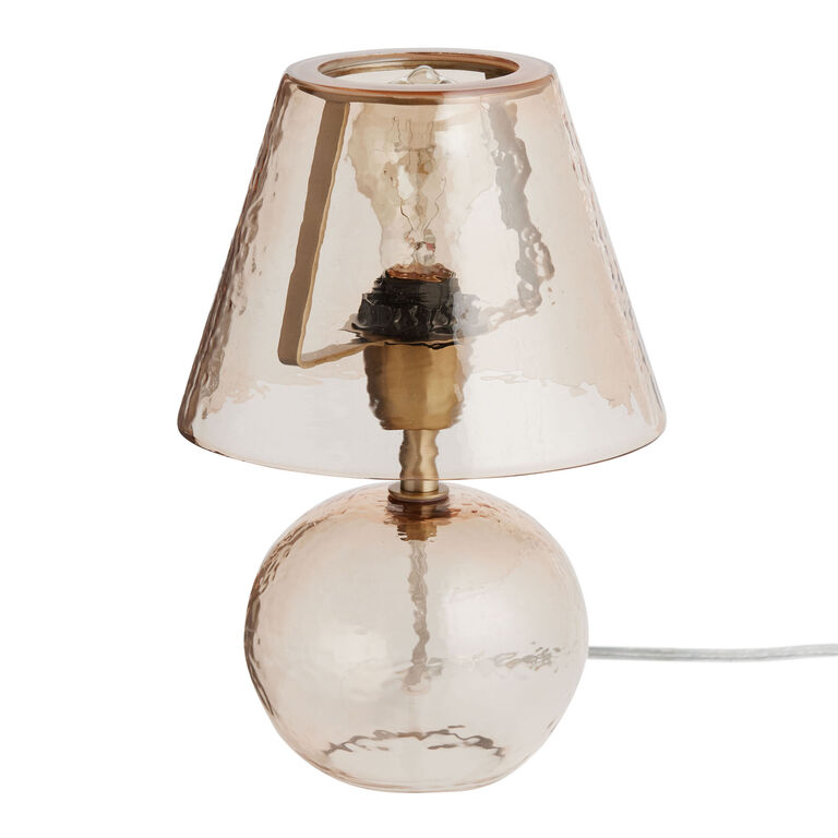 Becca Mini Amber Glass and Brass Metal Textured Table Lamp image number 1