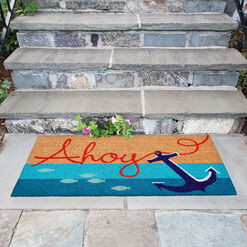 Red and Navy Blue Ahoy Anchor Coir Doormat