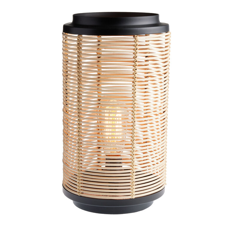 Axel Natural Rattan and Black Metal Cylinder Table Lamp image number 2
