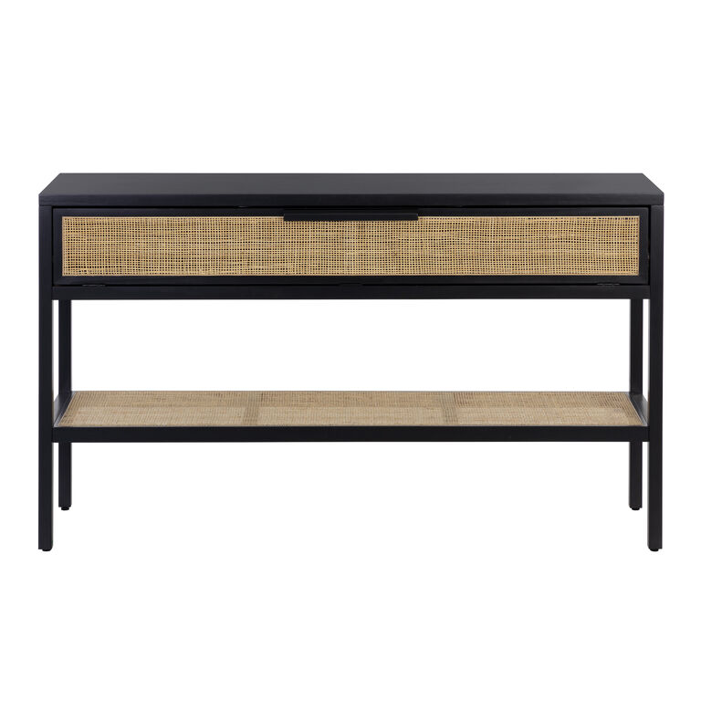 Leith Pine Wood and Rattan Cane Console Table with Shelf image number 2