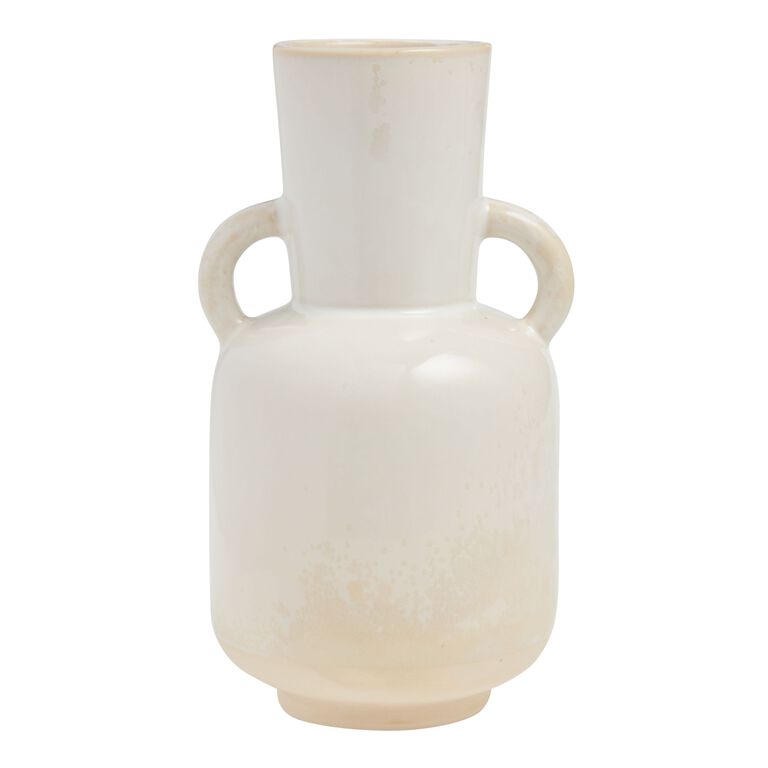 Olivia Ivory Pearlescent Reactive Glaze Ceramic Funnel Vase image number 1