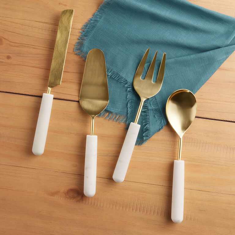 Gold Metal And White Marble Salad Servers 2 Piece Set image number 2