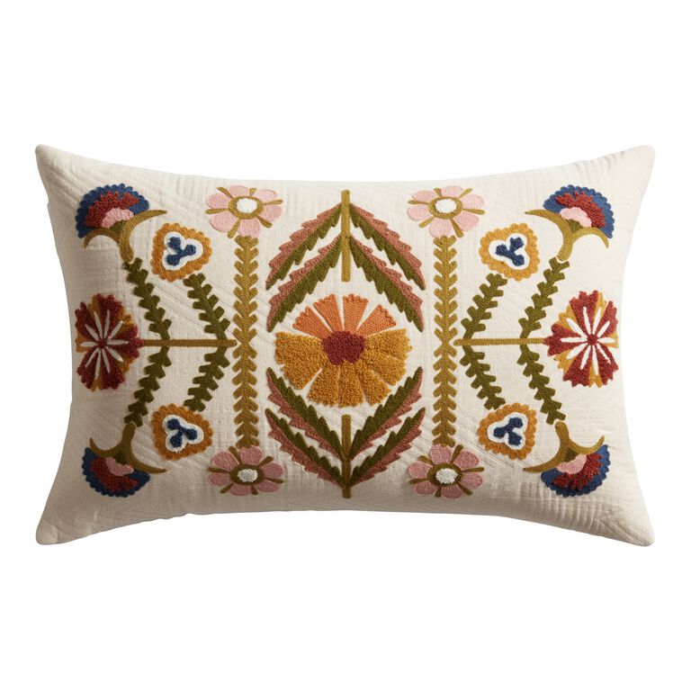 Embroidered Autumn Floral Lumbar Pillow image number 1