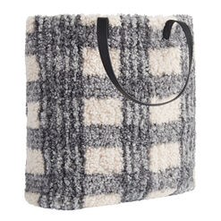 Ivory And Black Plaid Faux Sherpa Tote Bag