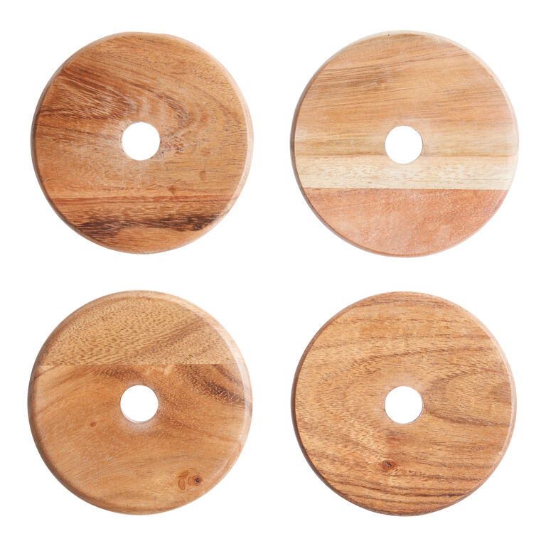 Acacia Wood Coasters With Stand 5 Piece Set image number 2