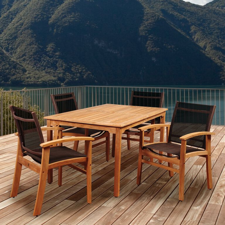 Trogir Teak Wood And Woven Yarn 5 Piece Outdoor Dining Set image number 2