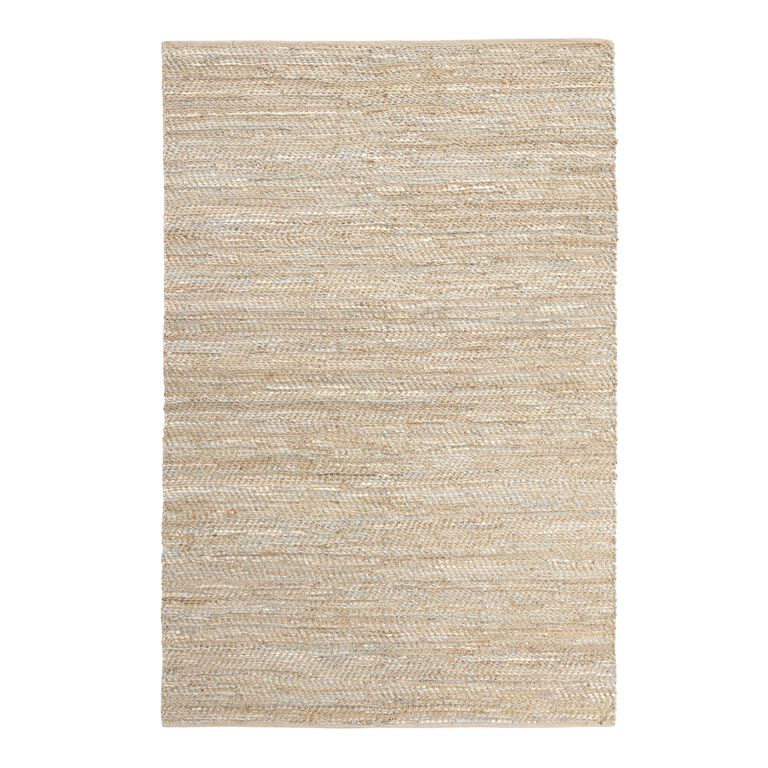 Metallic Gold and Ivory Leather and Jute Woven Area Rug image number 1