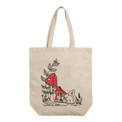 Red Mushroom And Squirrel Line Drawn Canvas Tote Bag