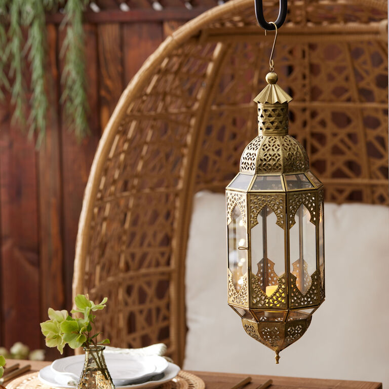 Latika Tall Antique Gold Hanging Candle Lantern image number 2
