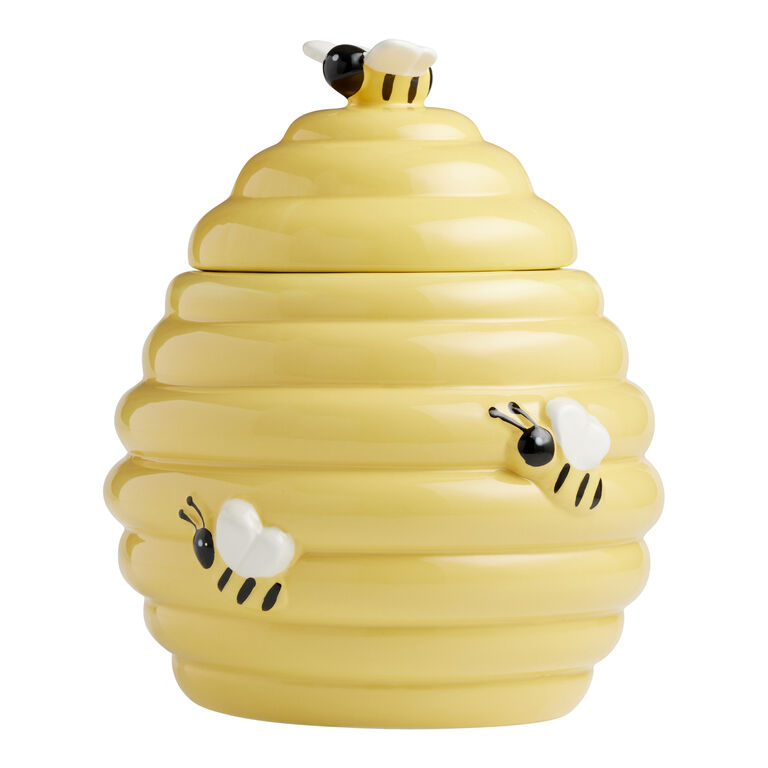 Yellow Ceramic Beehive Figural Cookie Jar image number 1