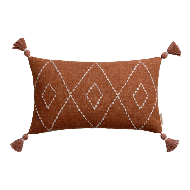 Rust and Ivory Kantha Diamond Lumbar Pillow image number 1