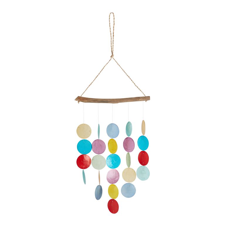 Rainbow Capiz Shell and Wood Wind Chimes image number 1