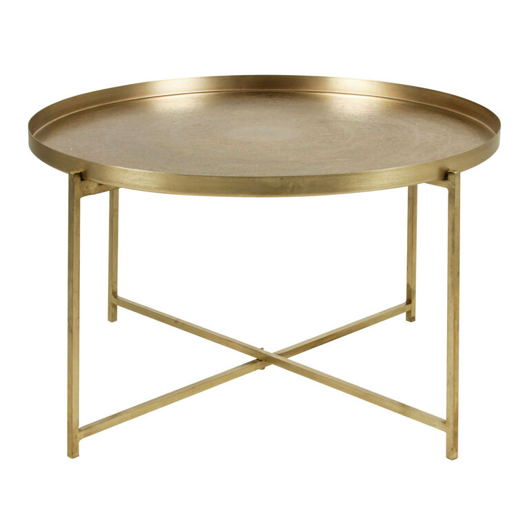 Lillie Round Gold Etched Tray Top Folding Coffee Table image number 1