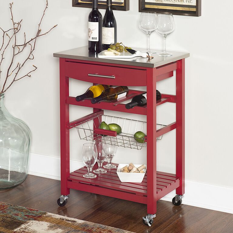Grover Wood And Stainless Steel Kitchen Cart image number 2