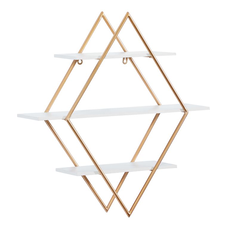 White And Gold Diamond 3 Tier Wall Shelf image number 3