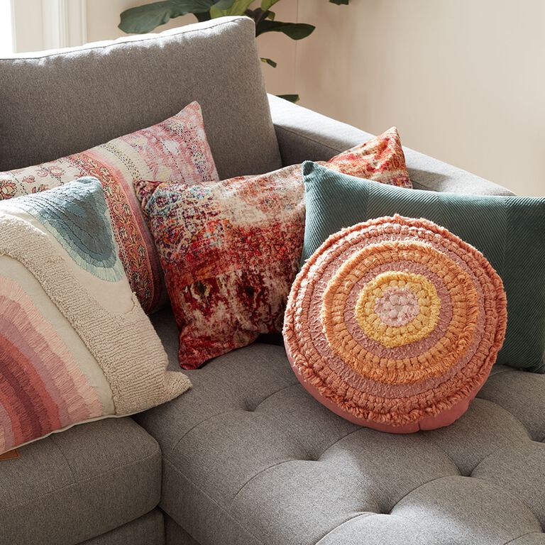 Round Yellow And Orange Concentric Throw Pillow image number 2