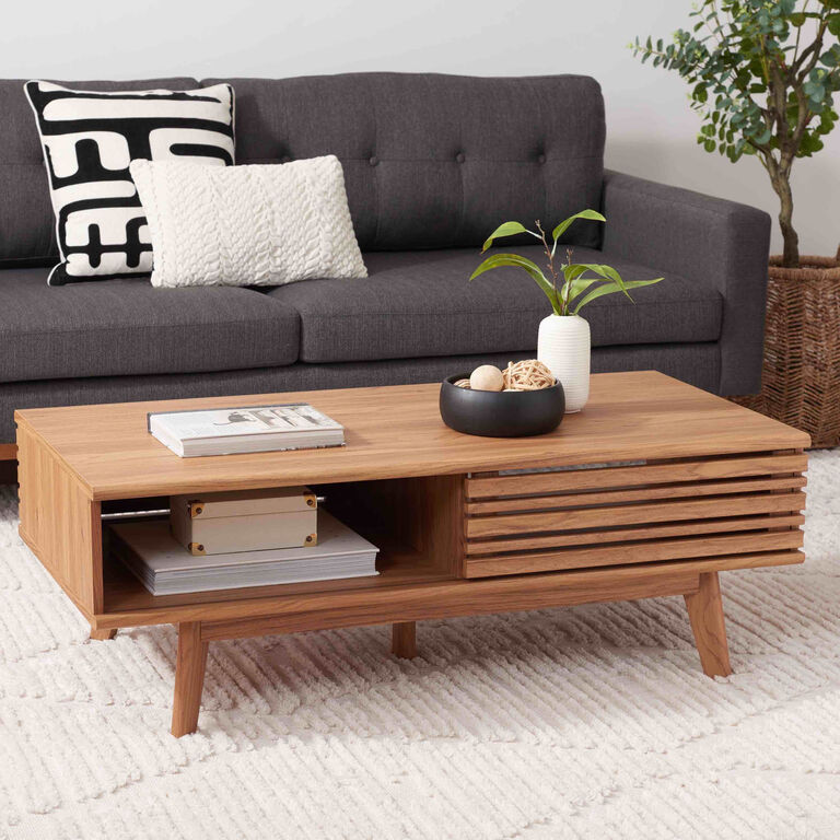 Pam Rubber Wood Mid Century Coffee Table With Storage image number 2