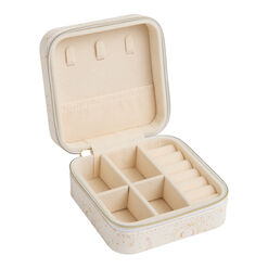 Ivory And Gold Faux Leather Celestial Travel Jewelry Box